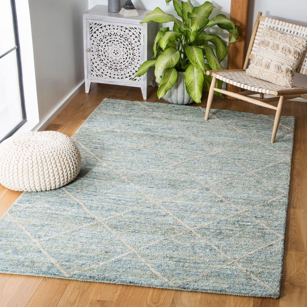 Handmade Blue Wool Tufted Square Rug - 6' x 6'