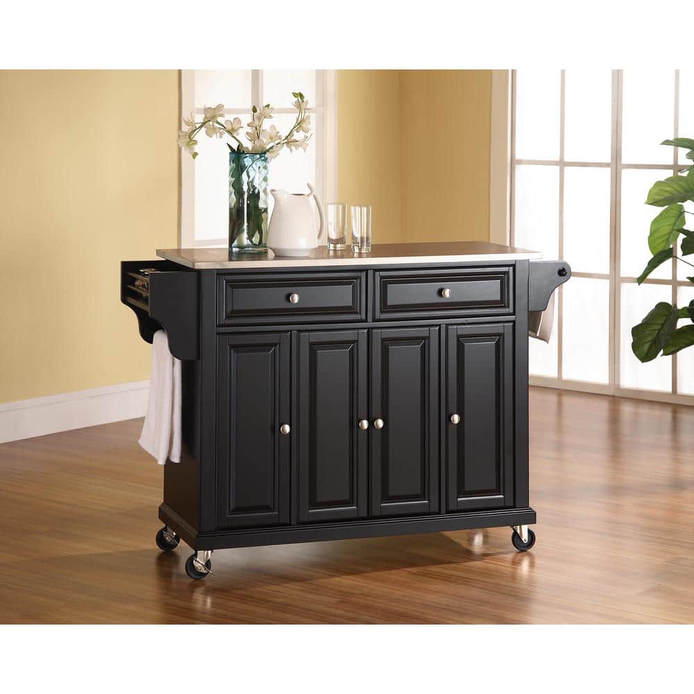 Black Stainless Steel Kitchen Cart with Spice Rack and Storage