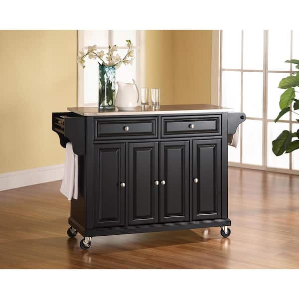 Full Size Black Kitchen Cart with Stainless Top