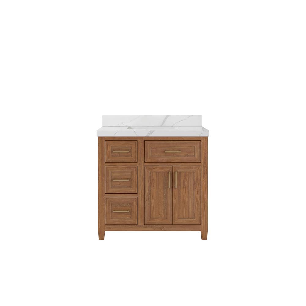 Santa Monica 36 in. W x 22 in. D x 36 in. H Single Sink Bath Vanity in Dark Natural with 2 in. Calacatta Laza Qt. Top price history on PriceWatchPro