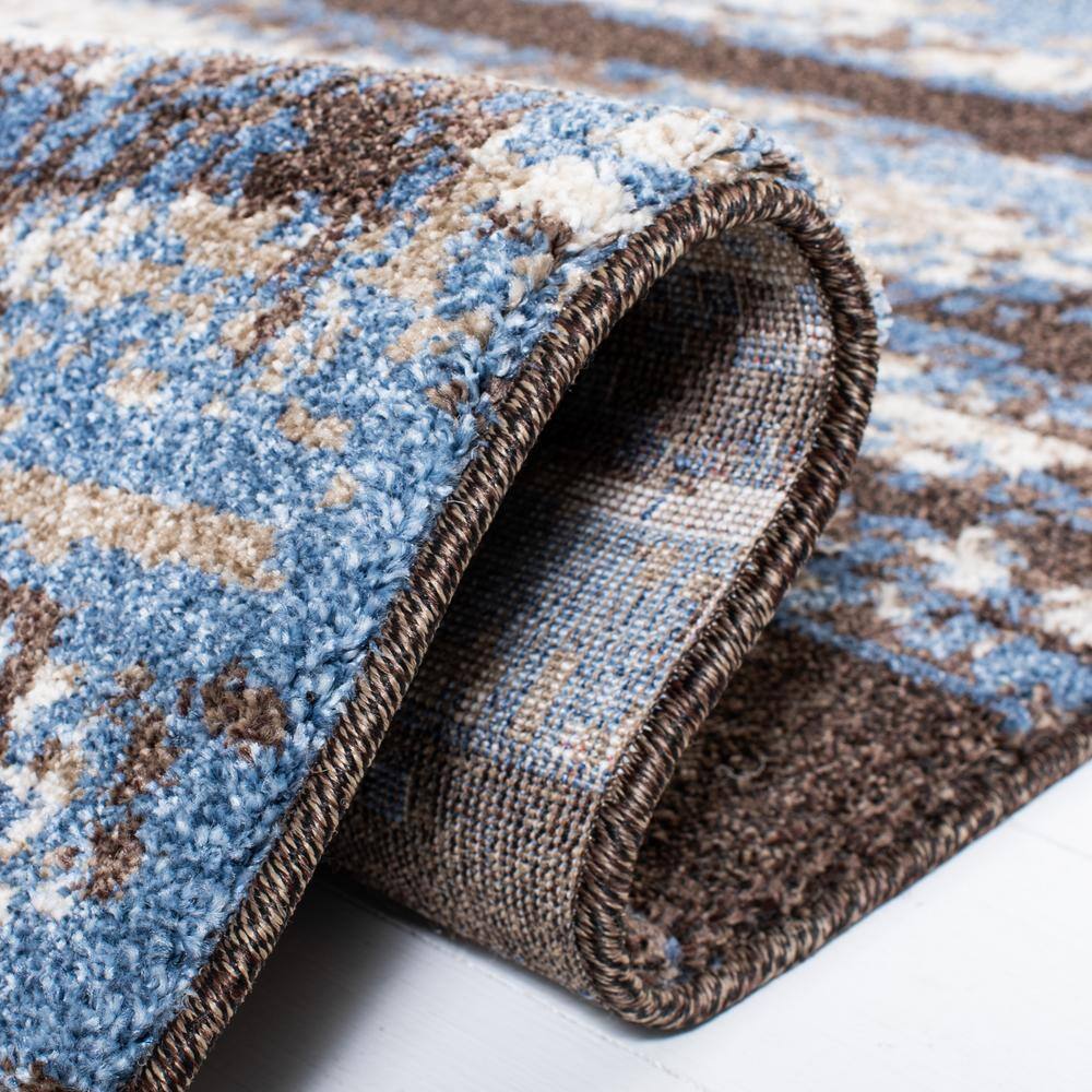 Cream & Blue Abstract Shag Synthetic Area Rug - 3' x 5'