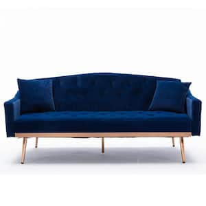 70 in. Navy Blue Velvet 2-Seater Loveseat Sofa with Stainless Feet