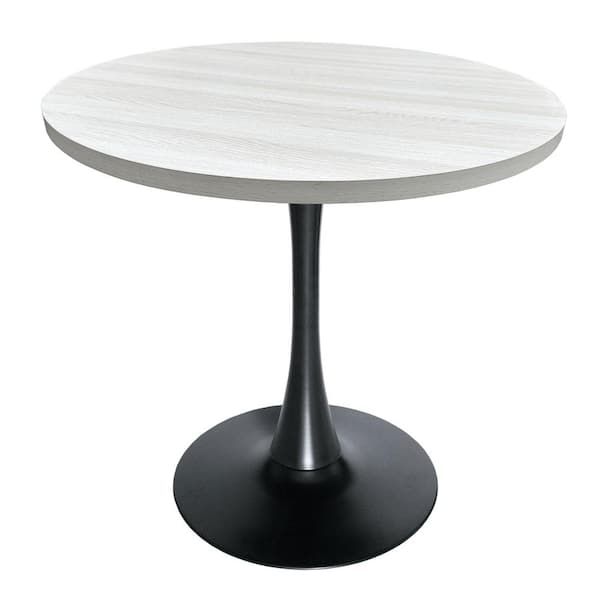 Leisuremod Bristol 36 in. Round Dining Table with MDF Wood Tabletop in Black Iron Pedestal Base 4-Seater, Light Natural