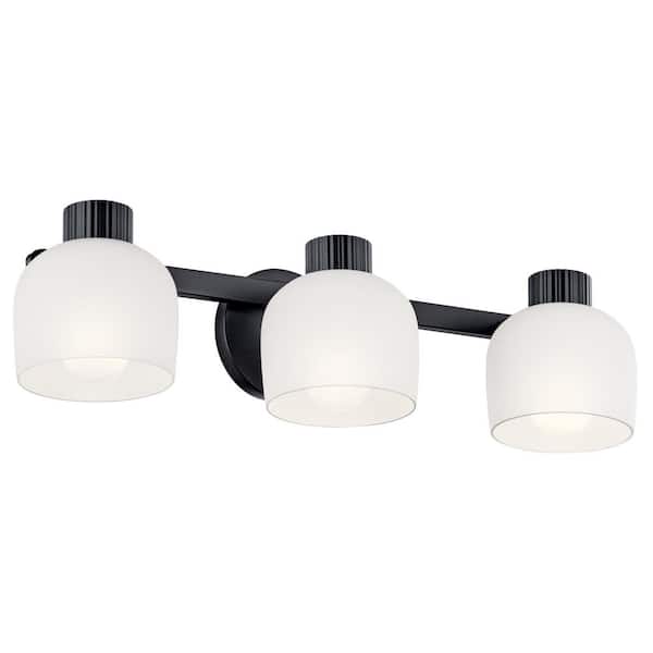 Raldric 24 in. 3-Light Black Modern Bathroom Vanity Light with Satin Etched White Glass