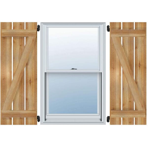 Ekena Millwork 11-1/4" X 64"Timbercraft Rustic Wood Two 5-3/8"Spaced Board and Batten Shutters with Z-Bar Rough Sawn Cedar(pair)