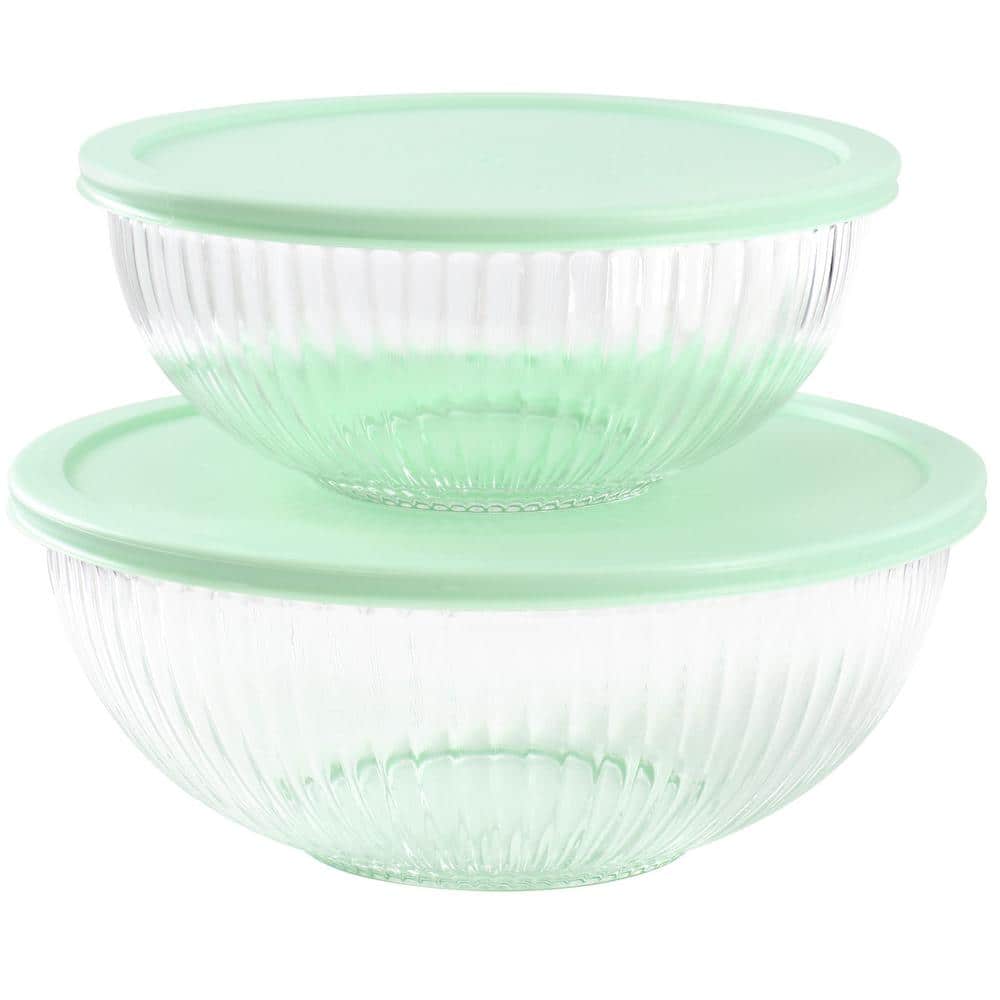MARTHA STEWART EVERYDAY Clifftop 4 Piece 67 oz. and 114 oz. Glass Mixing Bowl  Set with Lids in Mint 985120846M - The Home Depot
