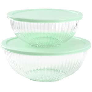 Clifftop 4 Piece 67 oz. and 114 oz. Glass Mixing Bowl Set with Lids in Mint
