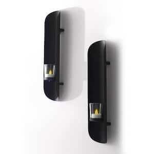 Contemporary Matte Black Metal Candle Sconces with Glass (3 in. x 16 in.) (Set of 2)