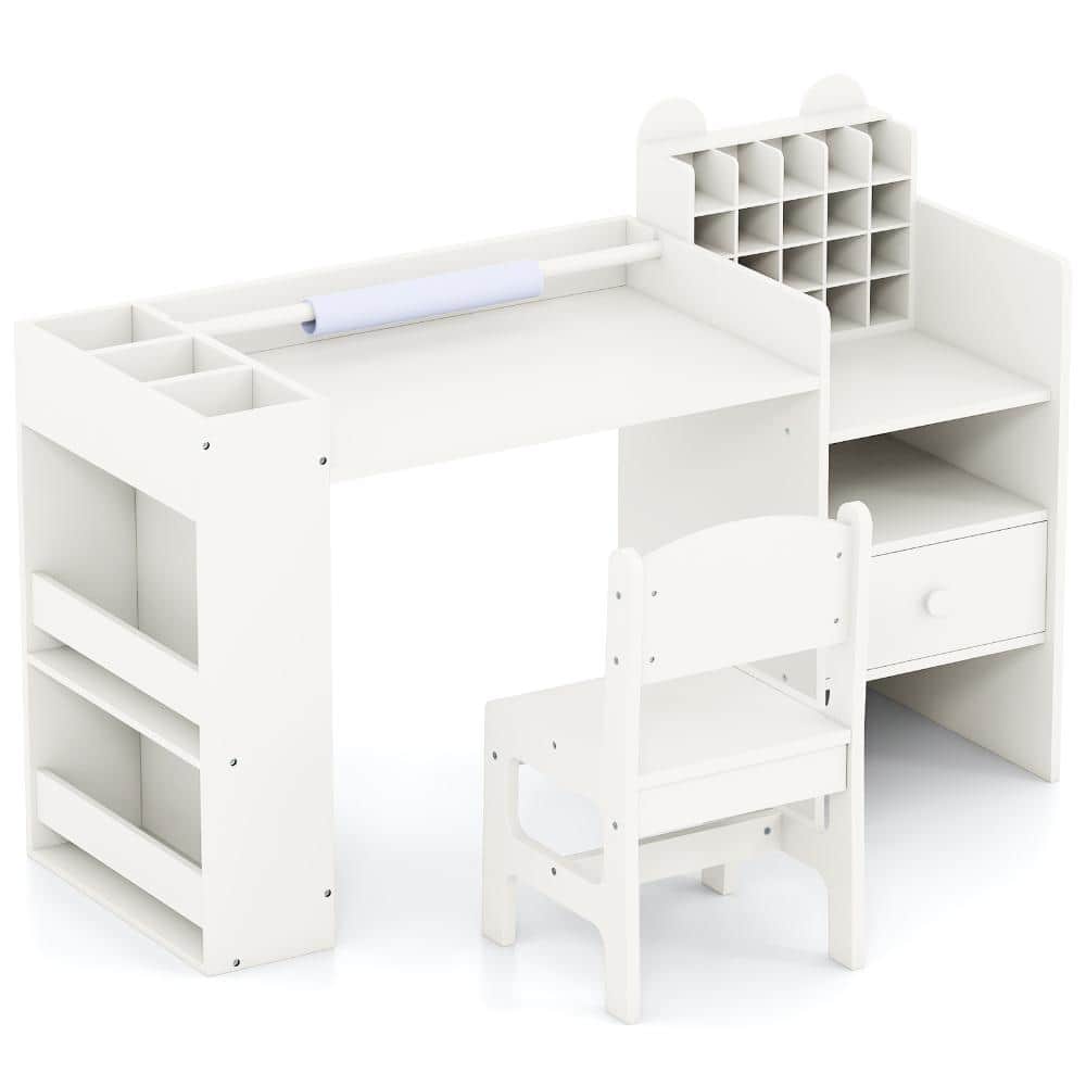 42.5 in. Kids Art Table and Chair Set with Paper Roll Holder and Storage Cabinet for Drawing and Crafts, White price history on PriceWatchPro