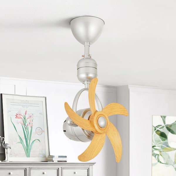 Veslynn 16 in. Silver Flush Mount Adjustable Oscillating Ceiling Fan with Wood-Tone Blades and Remote Included