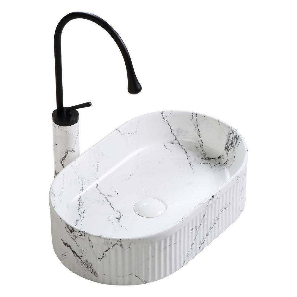 Avex Oval 19.29 in. Vessel Bathroom Sink in Black & White Print Ceramic with Faucet and Darin price history on PriceWatchPro