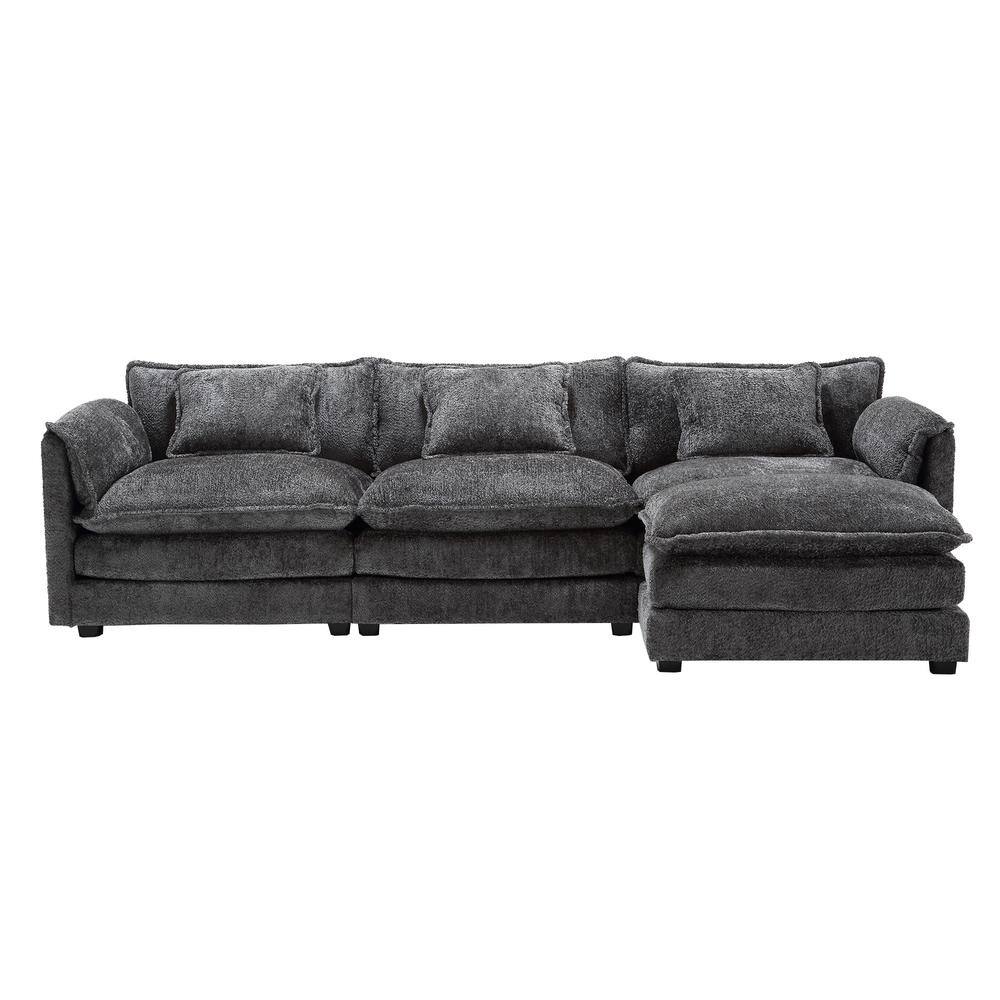 Gray Wood Fabric Boucle L-Shape Outdoor Sectional Safa with Cushions