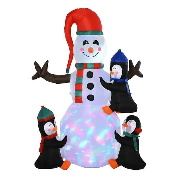 6 ft Christmas Inflatable Snowman with Penguins, LED Rotating Colorful Light, Blow-Up Yard Christmas Decor