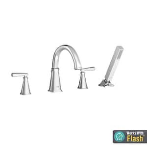 Edgemere 2-Handle Deck-Mount Roman Tub Faucet for Flash Rough-in Valves with Hand Shower in Polished Chrome