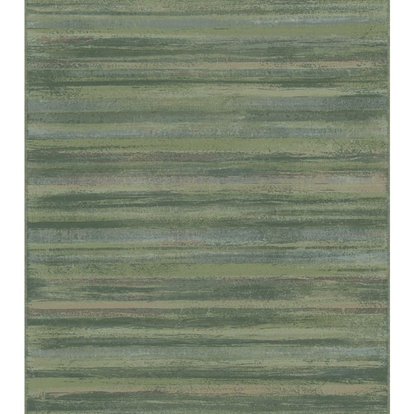 Unbranded Italian Style Green Distressed Horizontal Stripe Sheen Finish Vinyl on Non-Woven Non-Pasted Wallpaper Sample