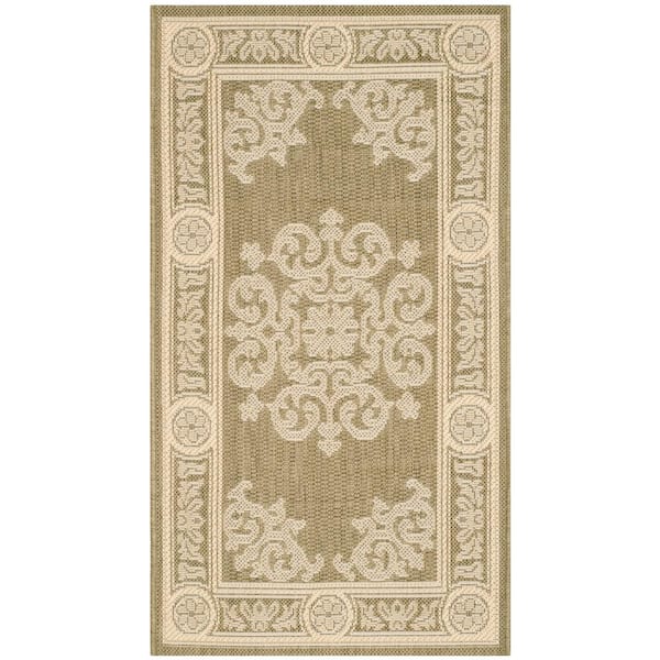 SAFAVIEH Courtyard Olive/Natural Doormat 3 ft. x 5 ft. Floral Indoor/Outdoor Patio Area Rug