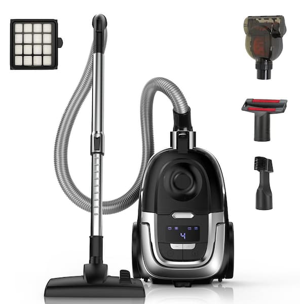 1600W Bagless Corded Canister Vacuum w 40Kpa Suction, 4L Dust Cup, HEPA Filter for Hard Floor Carpet Pet Hair, Black
