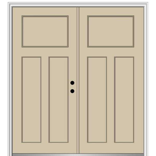 MMI Door 64 in. x 80 in. Classic Left-Hand Inswing Craftsman 3-Panel Painted Fiberglass Smooth Prehung Front Door with Brickmould