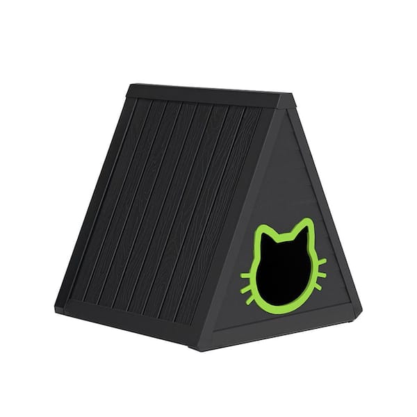 Black Cat House Triangles Cats Shelter Feral with Escape Door Indoor