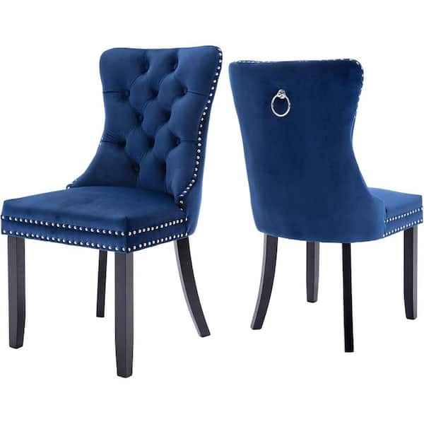 SMUGDESK Blue Velvet Upholstered Dining Chair (Set of 2), Wing Back Parsons Chair with Nailhead Trim Soild Wood Legs