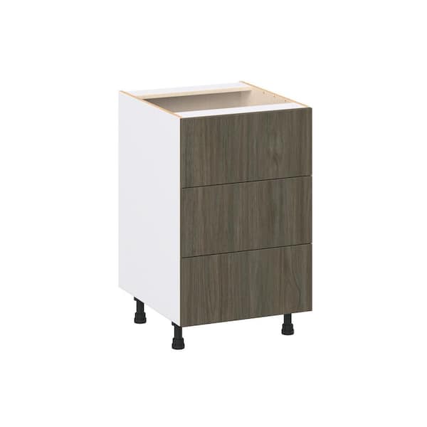 J COLLECTION Timberline 21 in. W x 34.5 in. H x 24 in. D  Slab Walnut Shaker Assembled Base Kitchen Cabinet with 3 Even Drawers
