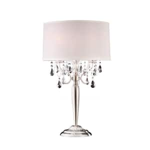 29 in. Glam Silver Scroll Chandelier Faux Crystal Table Lamp