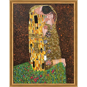 The Kiss (Full View - Luxury Line) by Gustav Klimt Muted Gold Glow Framed People Oil Painting Art Print 40 in. x 52 in.