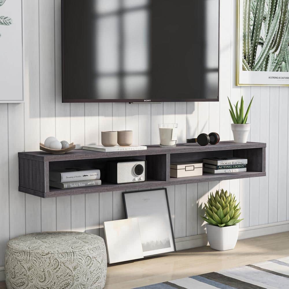 Furniture of America Evaine 60 in. Distressed Gray Wood Floating TV Stand Fits TVs Up 66 in. with Wall Mount Feature IDI-182293 - The Home Depot