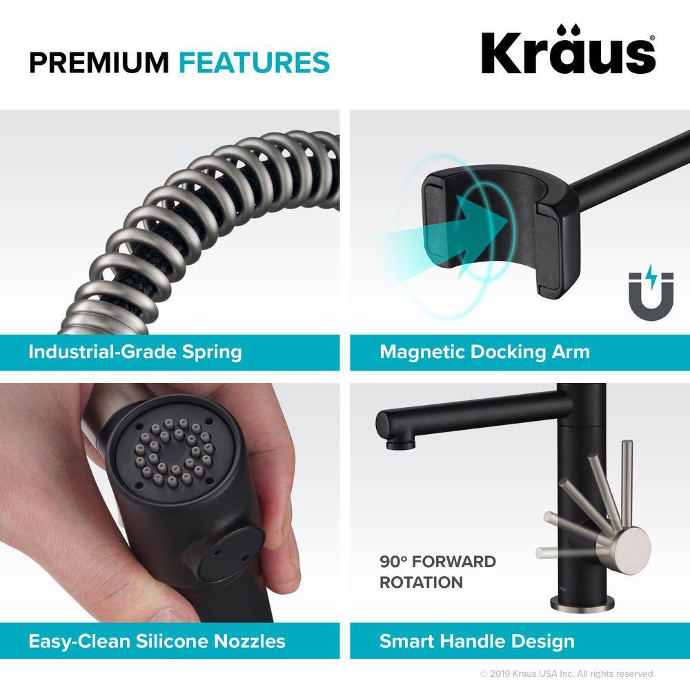 Stainless Steel and Matte Black Pull-Down Kitchen Faucet