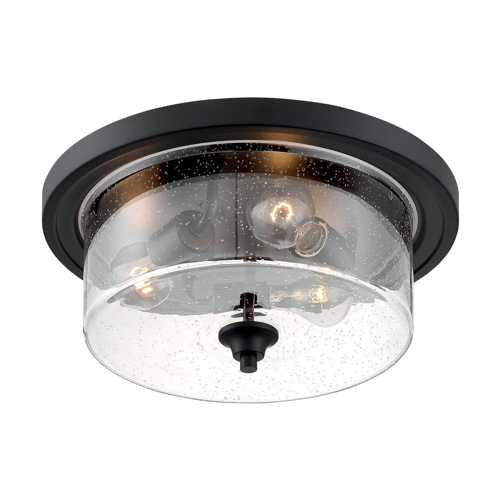 SATCO Bransel 15 In. 3-Light Matte Black Transitional Flush Mount With ...