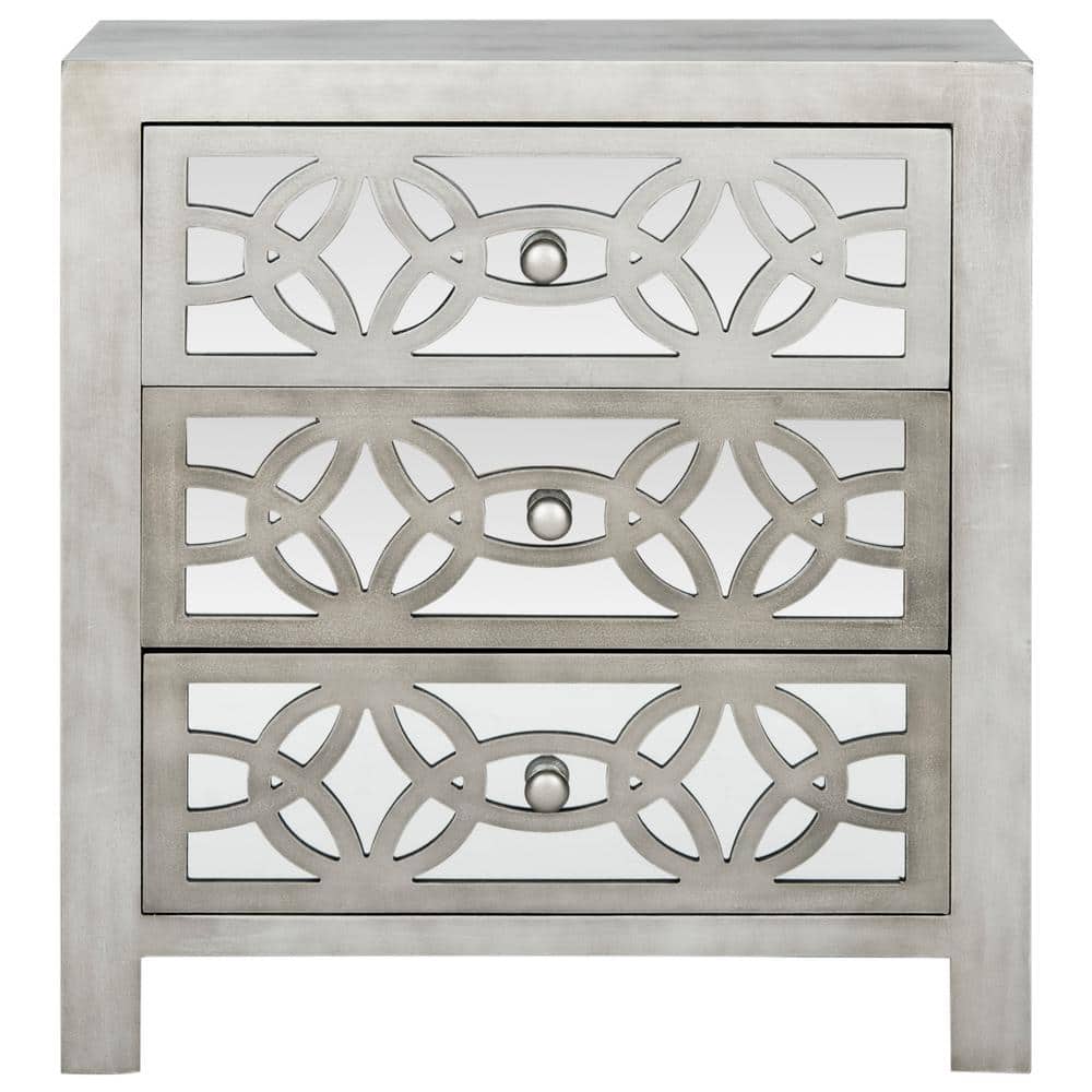 Transitional Tasha Mirrored 3-Drawer Chest in Soft Grey