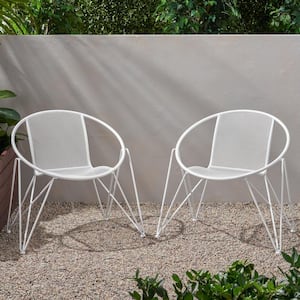 Metal Outdoor Dining Lounge Chair in White Set of 2