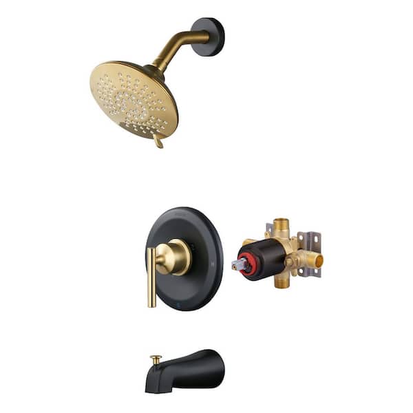 Single-Handle 5-Spray Shower Faucet 1.8 GPM with Tub Spout in Gold and Black Valve Included
