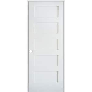 18 in. x 80 in. Shaker 5-Panel Right-Hand Solid Core MDF Primed Wood Single Prehung Interior Door