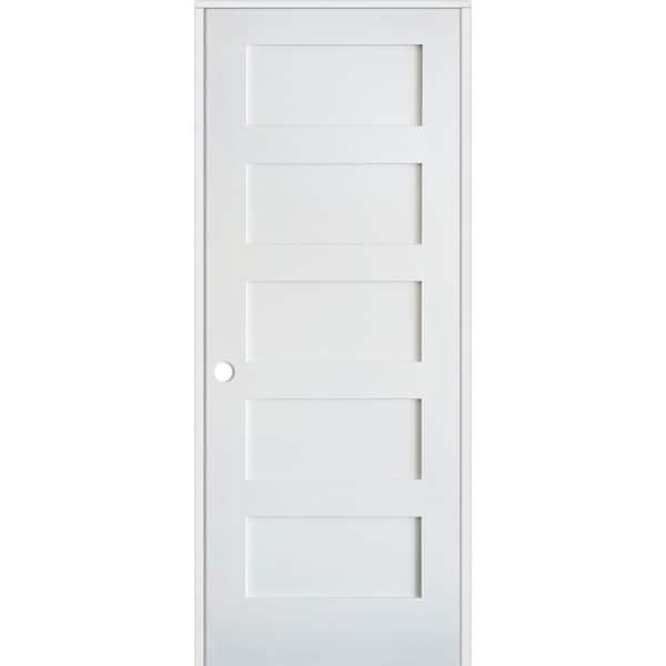 Krosswood Doors 24 in. x 80 in. Shaker 5-Panel Primed Right-Hand Solid Hybrid Core MDF Wood Single Prehung Interior Door