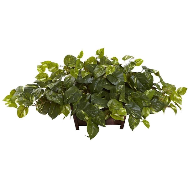 Nearly Natural Artificial Pothos with Rectangle Decorative Planter