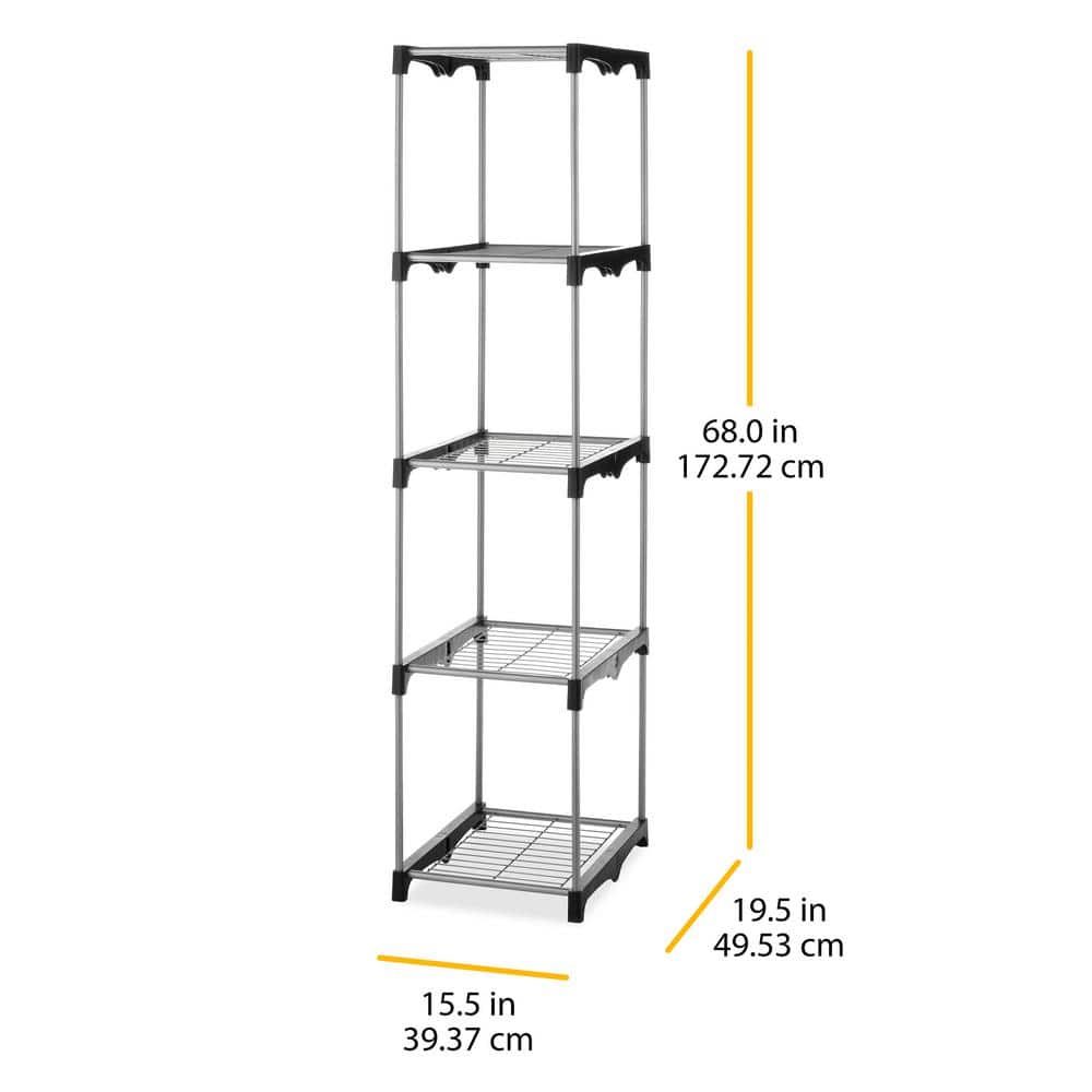 Whitmor 5-Tier Silver Steel Closet Organizer with Plastic Connectors