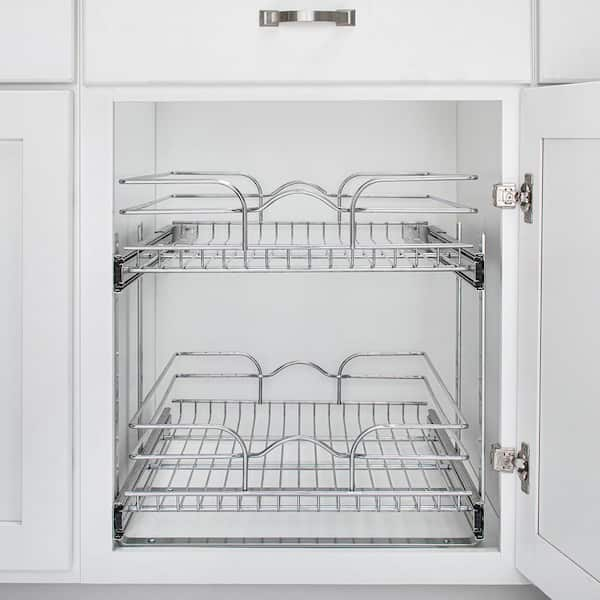 2 Tier Stainless Steel Pull Out Kitchen Cabinet Drawer Basket