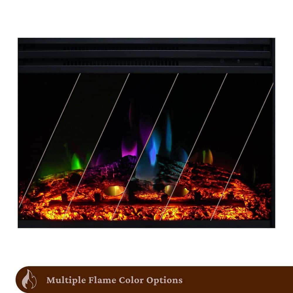 Sienna 34'' White MDF Electric Fireplace with Multi-Color Flame and Log Insert