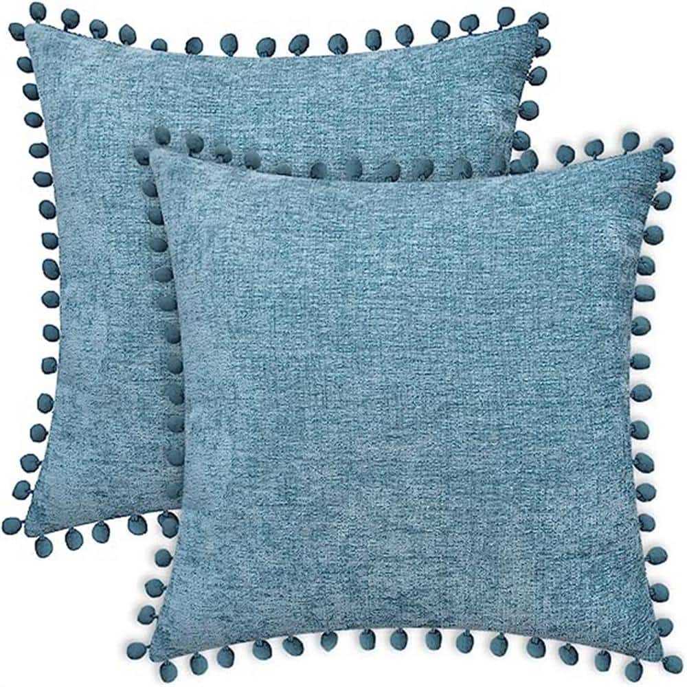 Outdoor Throw Pillow Cases Pack of 2 Cozy Solid Dyed Soft Chenille Cushion 