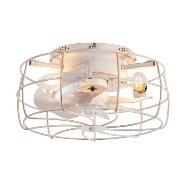 Breezary Sampson 12.5 in. Indoor 3-Light White/Gold Low Profile Enclosed Ceiling Fan with Metal Light Kit and Remote Included