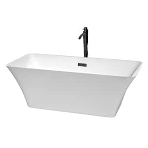 Tiffany 67 in. Acrylic Flatbottom Bathtub in White with Matte Black Trim and Faucet