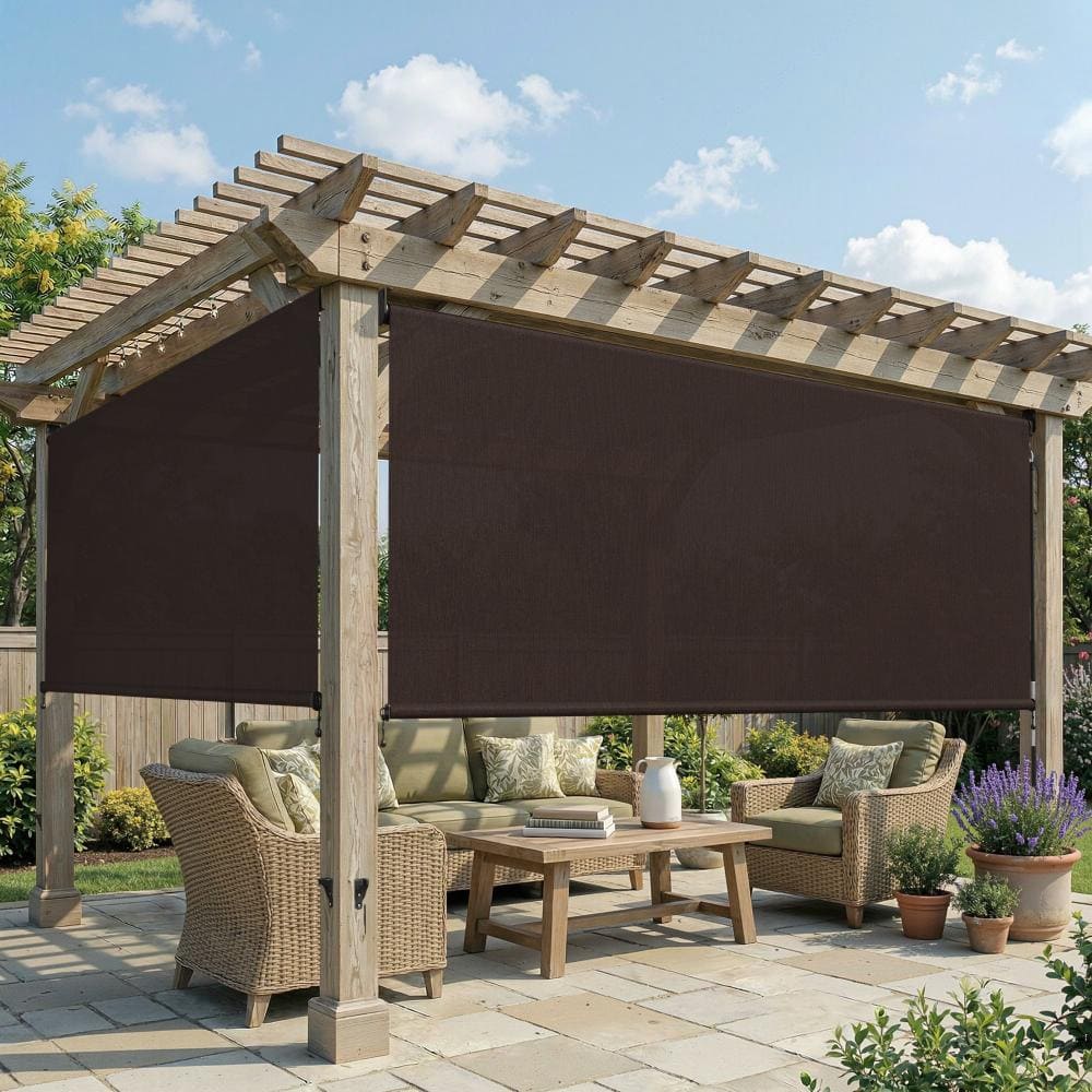 5 ft. x 6 ft. Chocolate Outdoor Roller Shade with Hand Crank, 95% UV Block Privacy Sun Shade for Patio and Pergola price history on PriceWatchPro