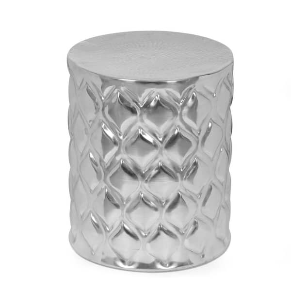 LAITING INC Modern Glam Side Table - Ikat Pattern, Metallic Finish, Handcrafted Aluminum, 16 in. W x 16 in. D x 19 in. H