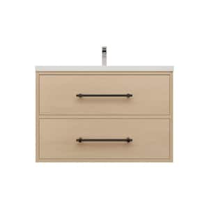 Victoria 30 in. W x 20 in. D x 22 in. H Single Sink Floating Bath Vanity in Yellow Oak with White Acrylic Top