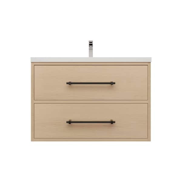 Victoria 30 in. W x 20 in. D x 22 in. H Single Sink Floating Bath Vanity in Yellow Oak with White Acrylic Top