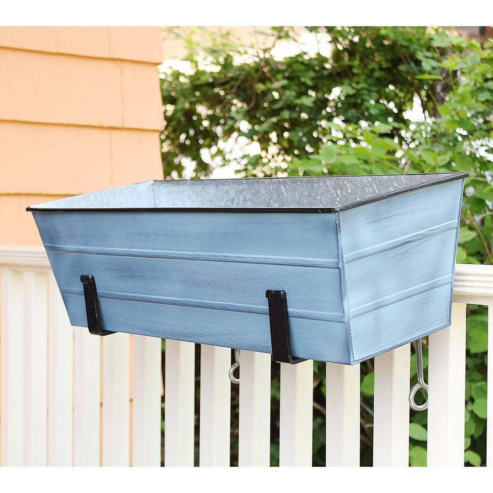 Medium Nantucket Blue Galvanized Steel Flower Box