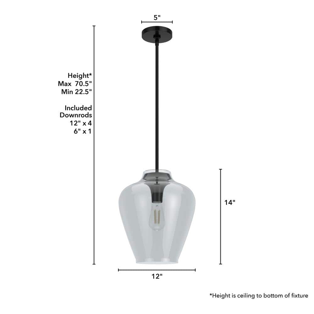 Hunter Vidria Matte Black 12" LED Teardrop Pendant Light