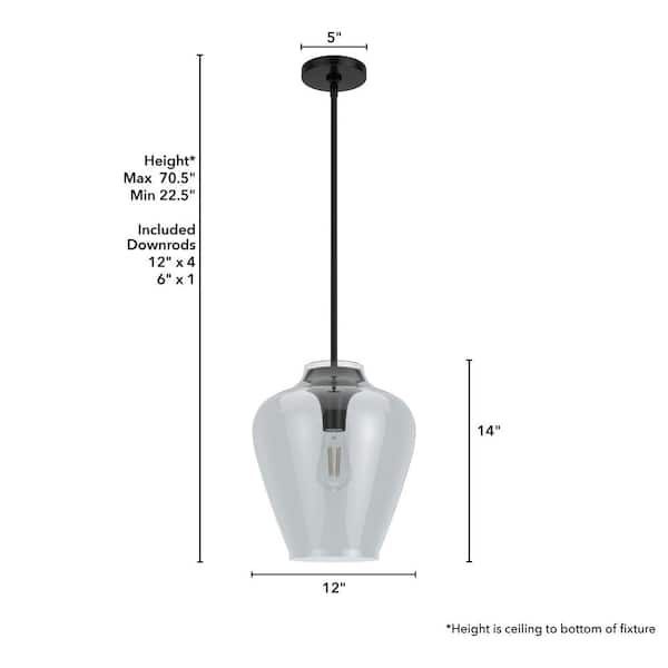 Hunter - Vidria 1 Light Matte Black Pendant with Smoked Glass Shade Kitchen Light