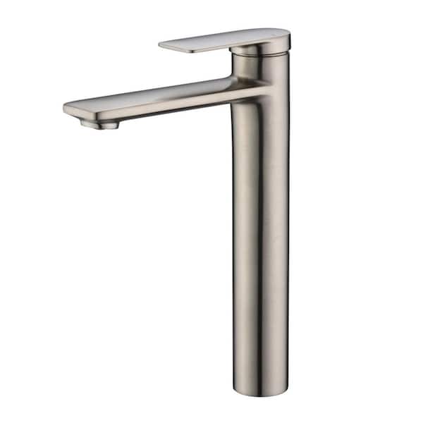 Ultra Faucets Wedge Single Hole Single-Handle Tall Vessel Bathroom Sink Faucet Rust Resist in Brushed Nickel